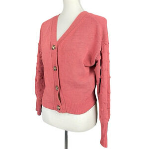 Moon & Madison Cardigan Sweater Size M V-Neck Mauve Pink Textured Button Down
